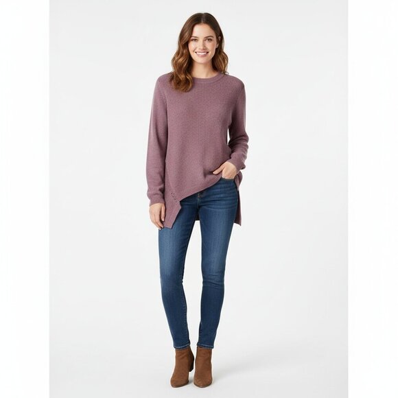 Theory Mauve Cashmere Wool Crewneck Sweater Large Hi Low Hem Slim Fit - Picture 1 of 8